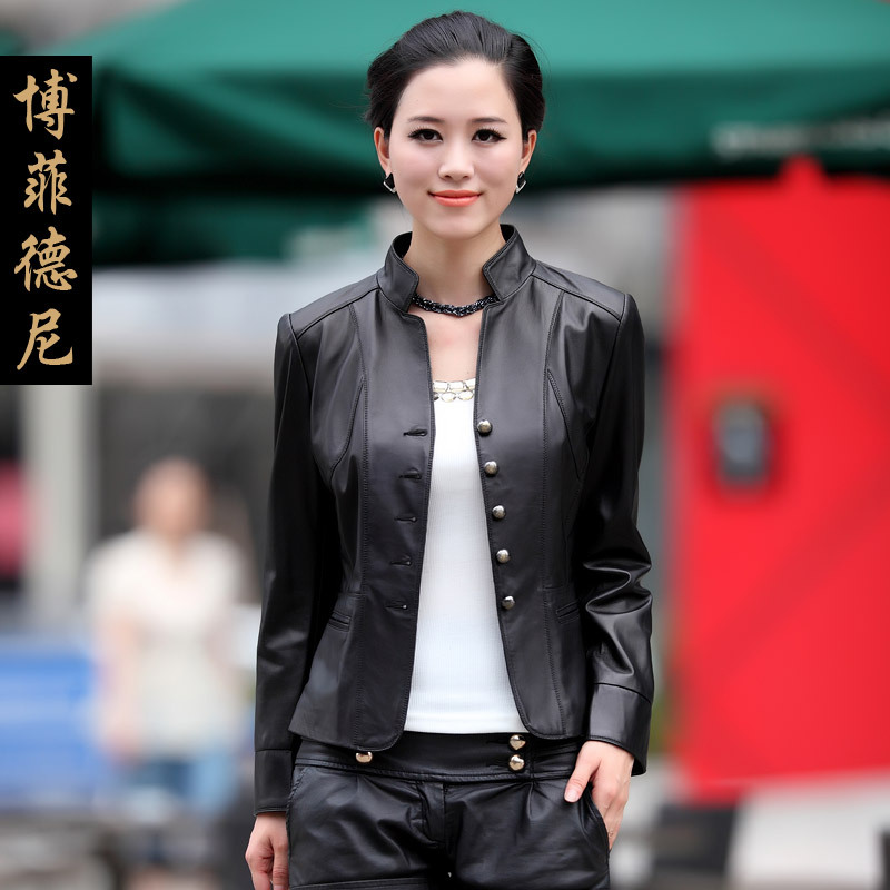 DHL free shipping Stand collar leather clothing leather clothing short design female sheepskin leather coat