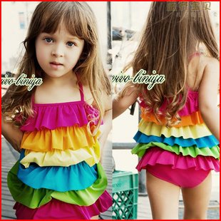 DHL Free shipping+Wholesale swimsuit girl+patchwork swimwear+Rainbow baby girl swimwear+girls swimwear 2011 For:1T-6T