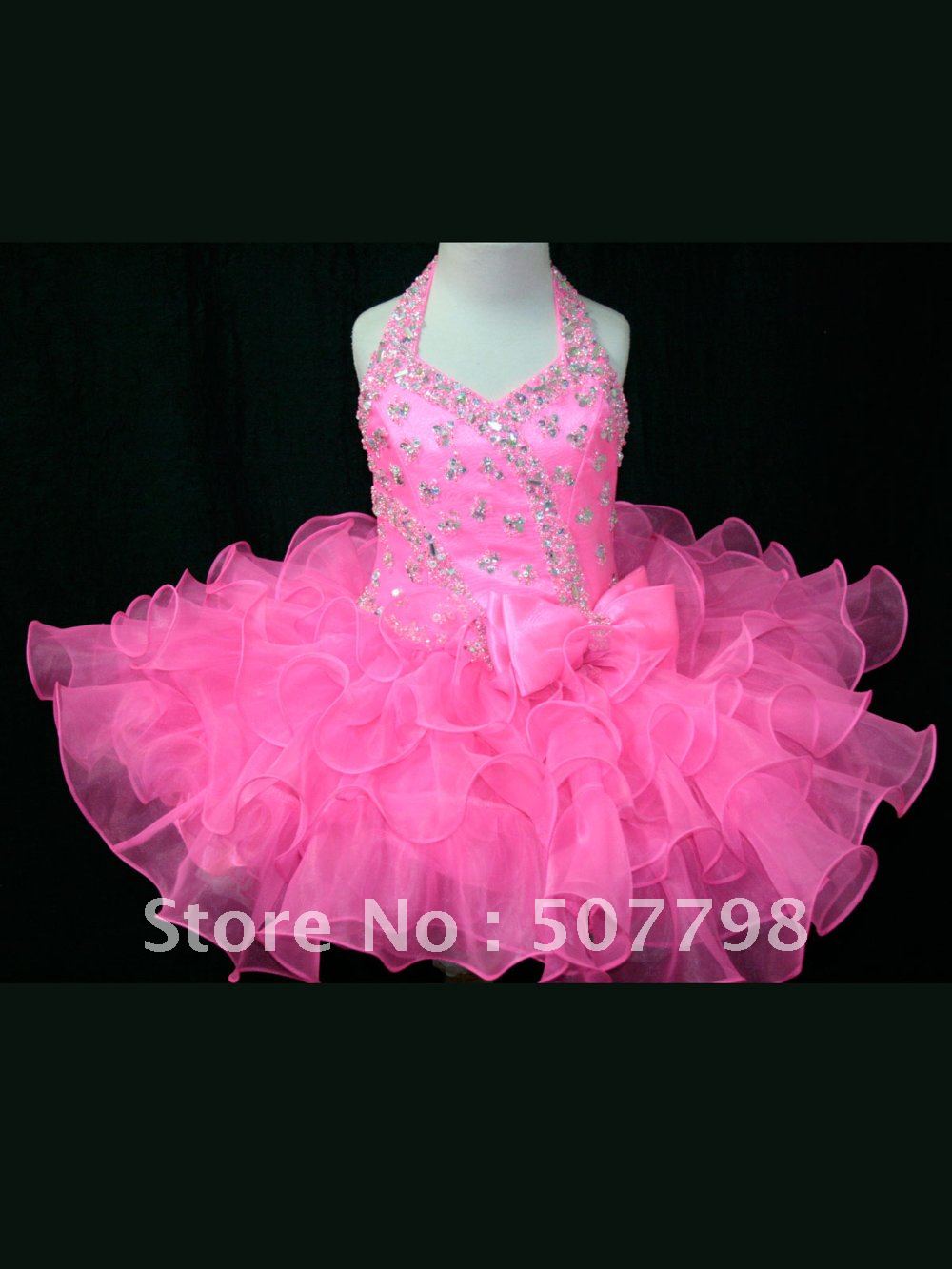 Dhl freeshipping HALTER PINK 2012fall style cupcake dress, above knee length girl formal pageant dress,2-7year old