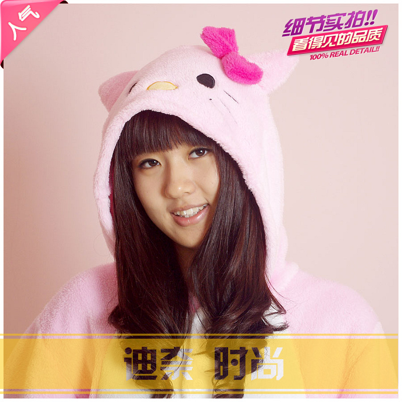di- Autumn and winter cartoon coral fleece hello kitty kitten thickening lovers animal one piece sleepwear