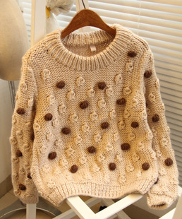 Diamond dazzle 123e425 pure wool three-dimensional yarn ball thickening thermal pullover sweater free shipping