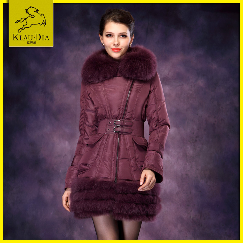 Diamond memory fabric winter high quality fox fur slim women's medium-long down coat female