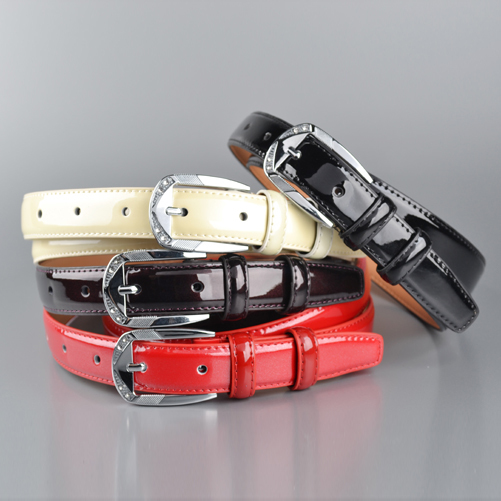 Diamond pin buckle candy japanned leather strap sweet ol women's thin belt genuine leather 5643