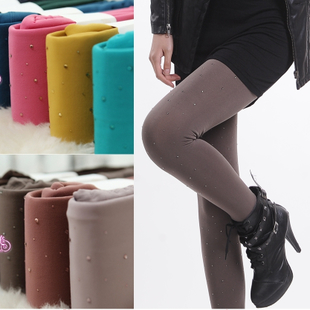 Diamond spring and autumn candy color women's plus velvet thickening warm pants winter ankle length legging stockings