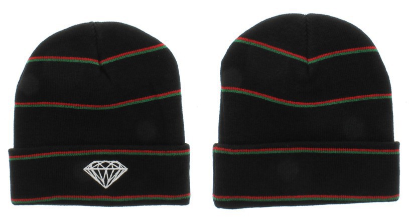 Diamond Supply Co. Stripe Beanie hats With Pom Are Extremely Loved By People black with red green stripe !