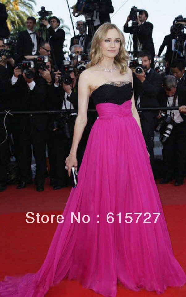 Diane Kruger A-line Floor-length Strapless Red And Black Customized Long Celebrity Dress 2013