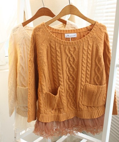 Dimond plaid twisted , dsmv batwing sleeve pullover sweater sweep gauze laciness border lace free shipping
