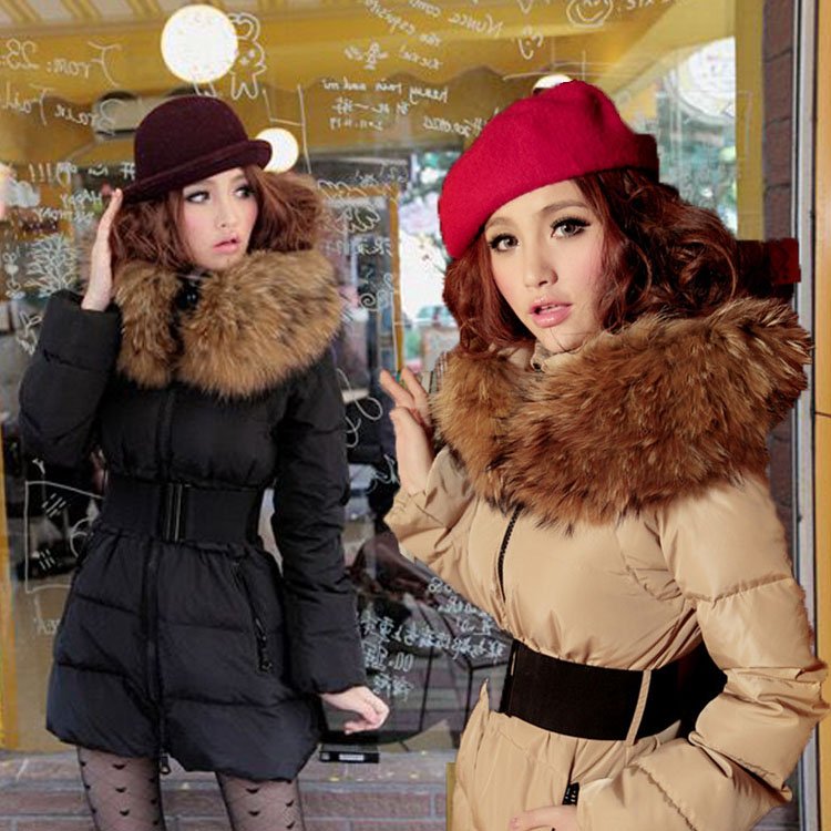 Discount 2012 Winter Large Real Fur Collar Thickening Warm Long Women Trim Down Coat Jacket +Free Shipping  B0659#