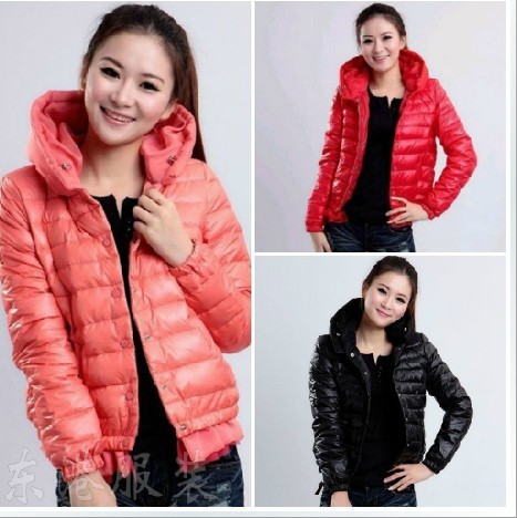 Discount! 2012 Winter Warm Women With a Hood Lace Decoration Short Design Down Jacket Black,Red,Pink,Orange S-XL B06690#