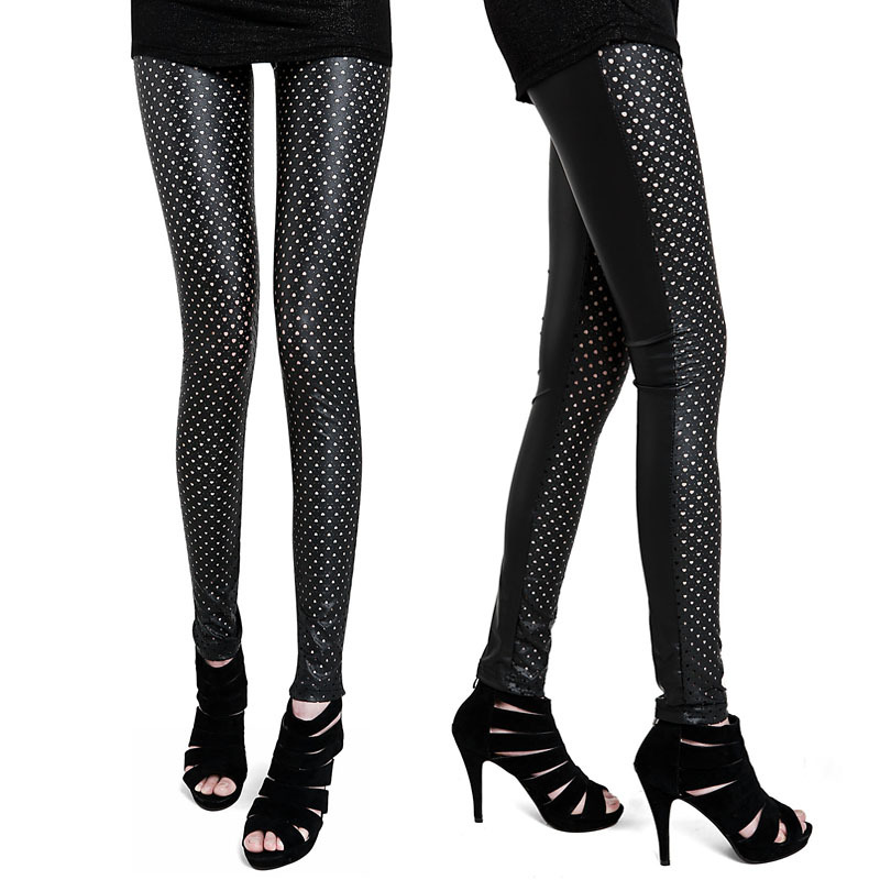 Discount 2012 women's summer legging black purple color faux leather pants cutout slim sexy Wholesale FREE SHIPPING