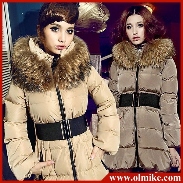 Discount 30% OFF 2012 Winter Large Real Fur Collar Thickening Warm Long jacket Women Trim Down Coat Jacket Free Shipping SWS245