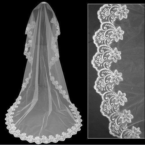 Discount cheap Who sexy bridal wedding accessories  100% lace Appliqued edge veil for freed shipping