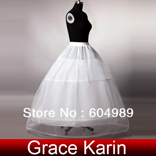 Discount! Free Shippping 1pc Long White Top-quality 3-Hoops Wedding Bridal Gown Dress Accessories Full Petticoat CL2530
