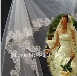discount!wholesale&retail wedding veils,2011 fashion WHITE Wedding Bridal Lace Mantilla Chapel Veil