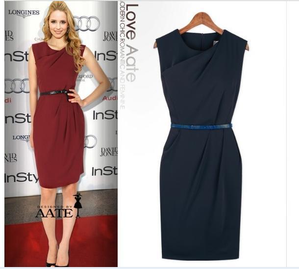 Discount Women's Solid Slim Quality Sleeveless Dress  Red Black Dress With Belt