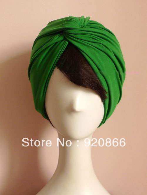 DIY Vintage style green comfortable big headband cotton turban hats