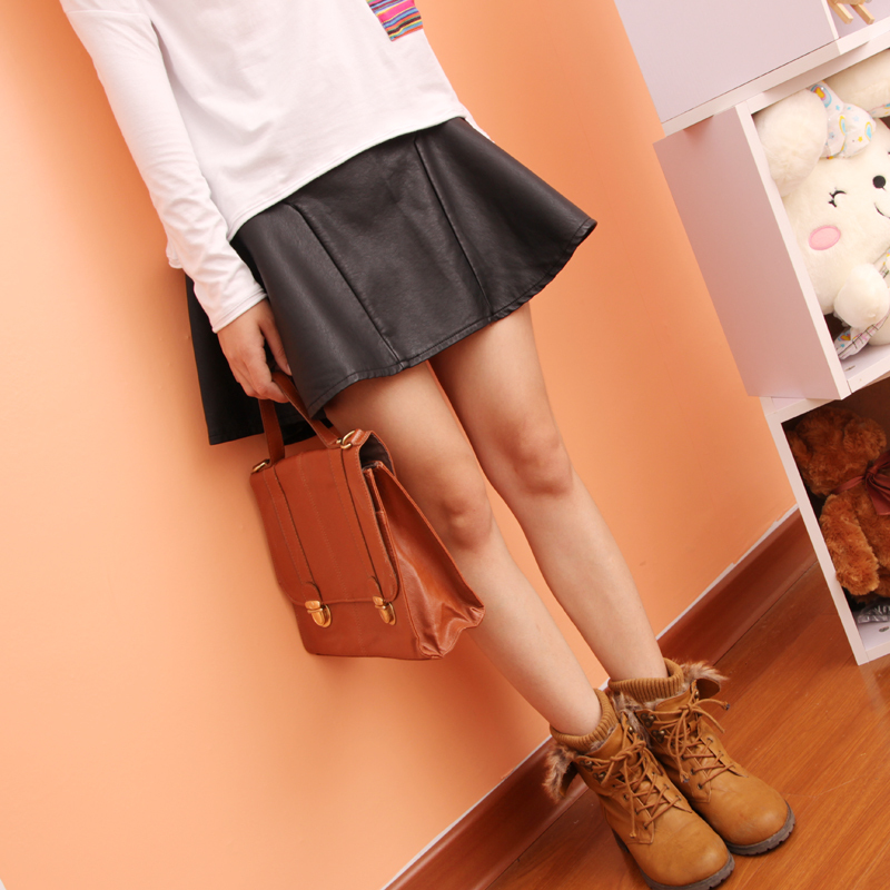 Dk4-3 PU water washed leather skirt fashion bust skirt puff skirt with belt