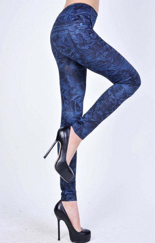 Dl Blue flower fashion leggings ankle length trousers socks legs legging 7798 - 1