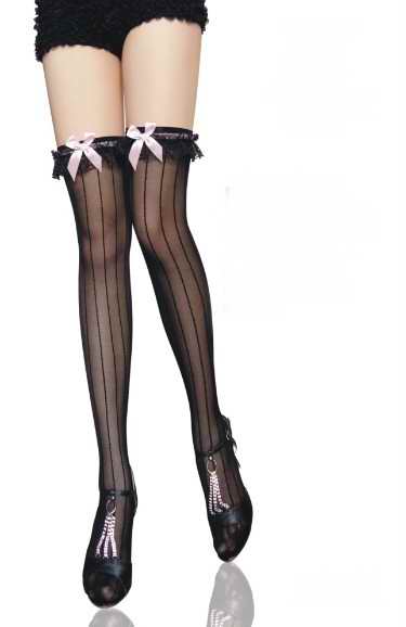 Dl pink bow lace decoration stripe stockings 7812