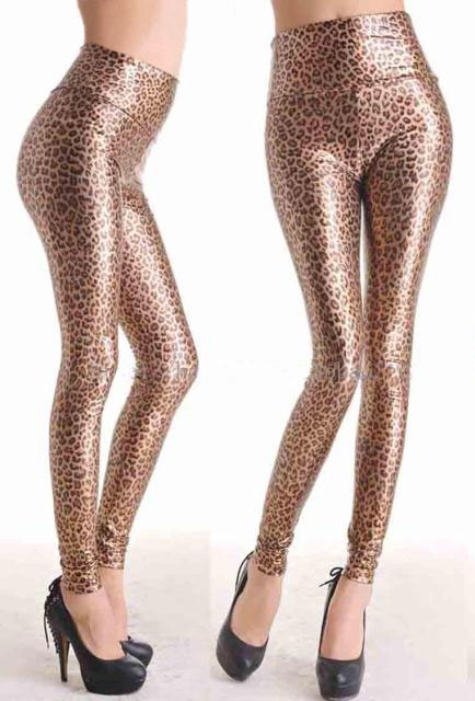 Dl pvc yellow leopard print slim stovepipe pantyhose 7748 - 1