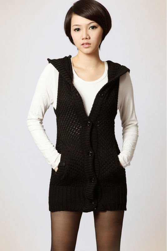 DL9287 Fashion Women's Sweater Vest Anorak Duffle Coat Style Sleeveles Sweater Thick Cashmere Clothing Waistcoat 2 Colors
