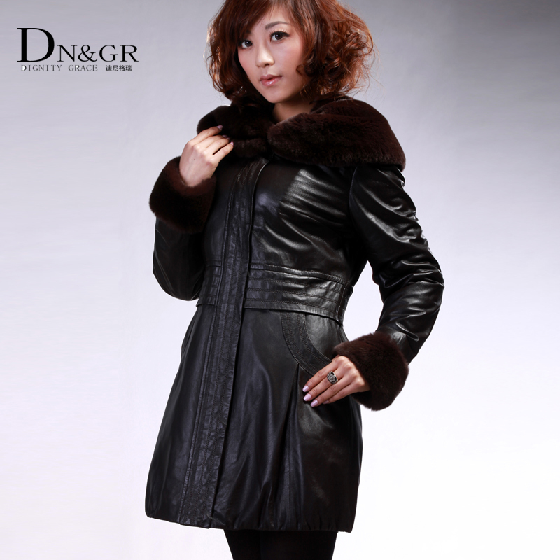 Dngr 2012 winter rex rabbit cape plus cotton slim waist slim women's genuine leather clothing