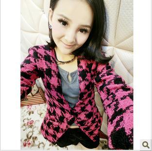 Doll suit jacket women's slim 2012 plaid fashion blazer long-sleeve pads top free shipping
