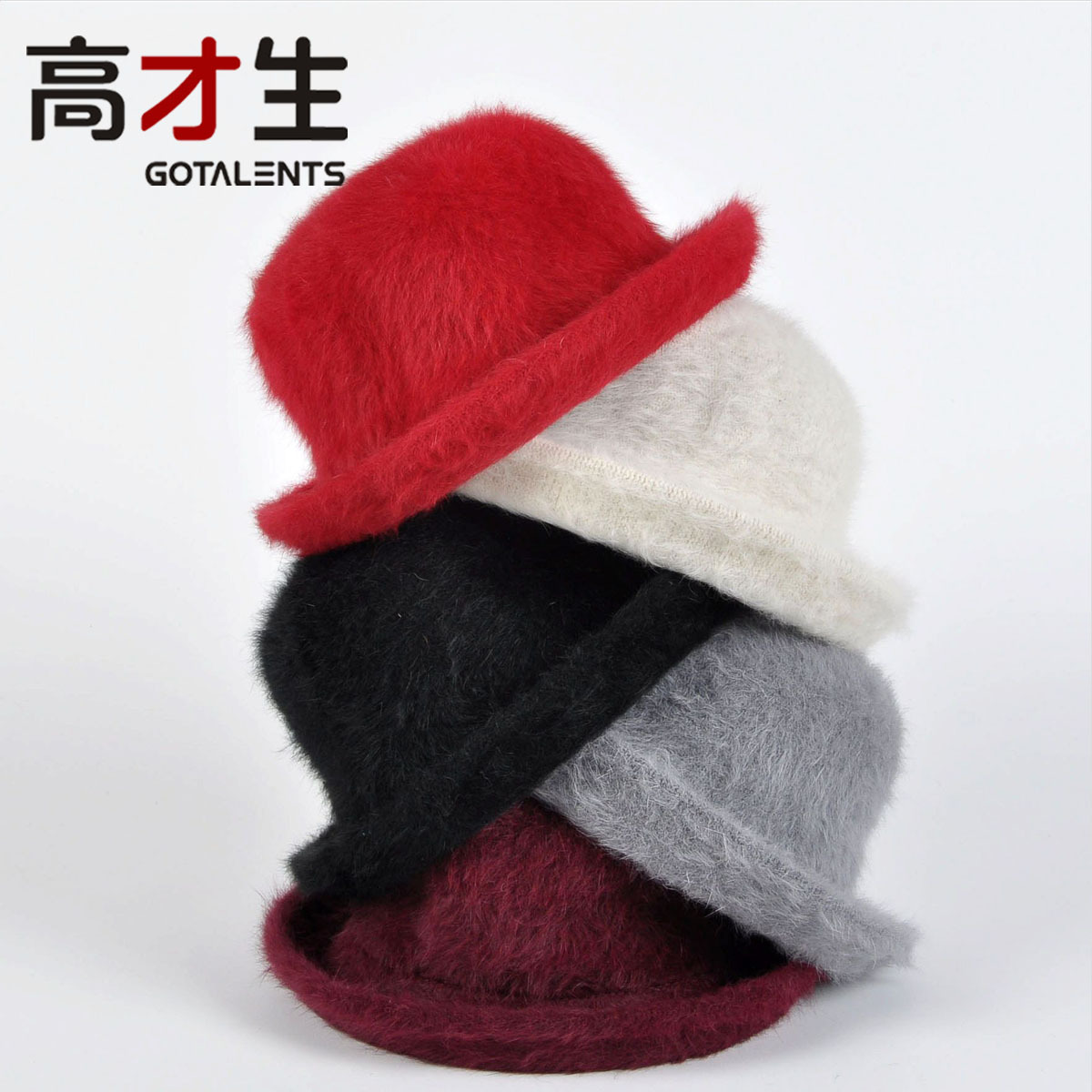 Dome roll up hem solid color small fedoras rabbit fur vintage hat women's fashion millinery