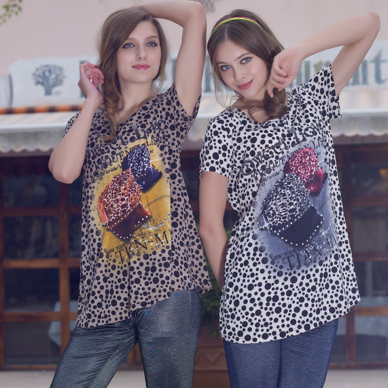 Don cotton - d209 summer maternity clothing sparkling diamond polka dot fashion long design maternity top plus size