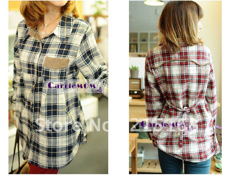 dong outfit new loose large size lattice shirt cultivate one's morality show thin long sleeve shirt jacket pregnant women