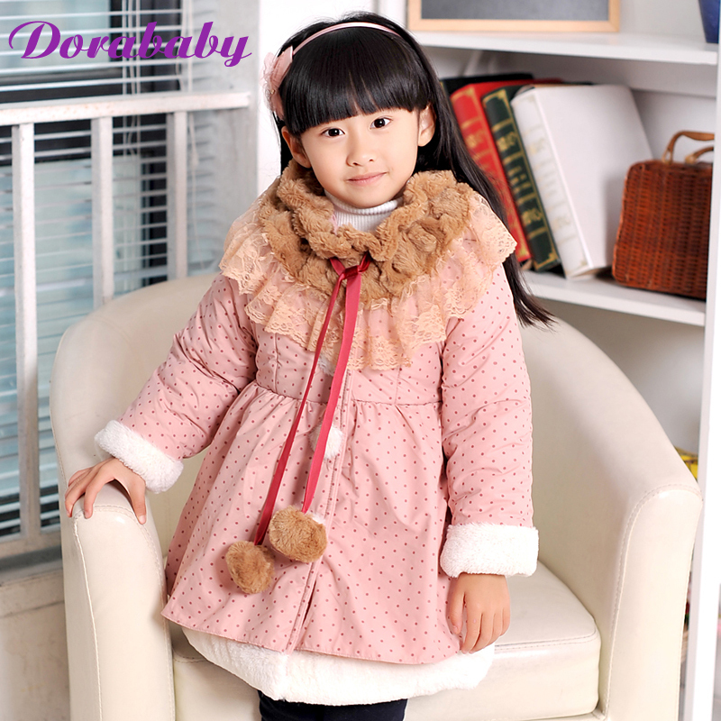 Dora baby child cotton-padded jacket female 2012 winter medium-long thickening hooded dress wadded jacket outerwear da207
