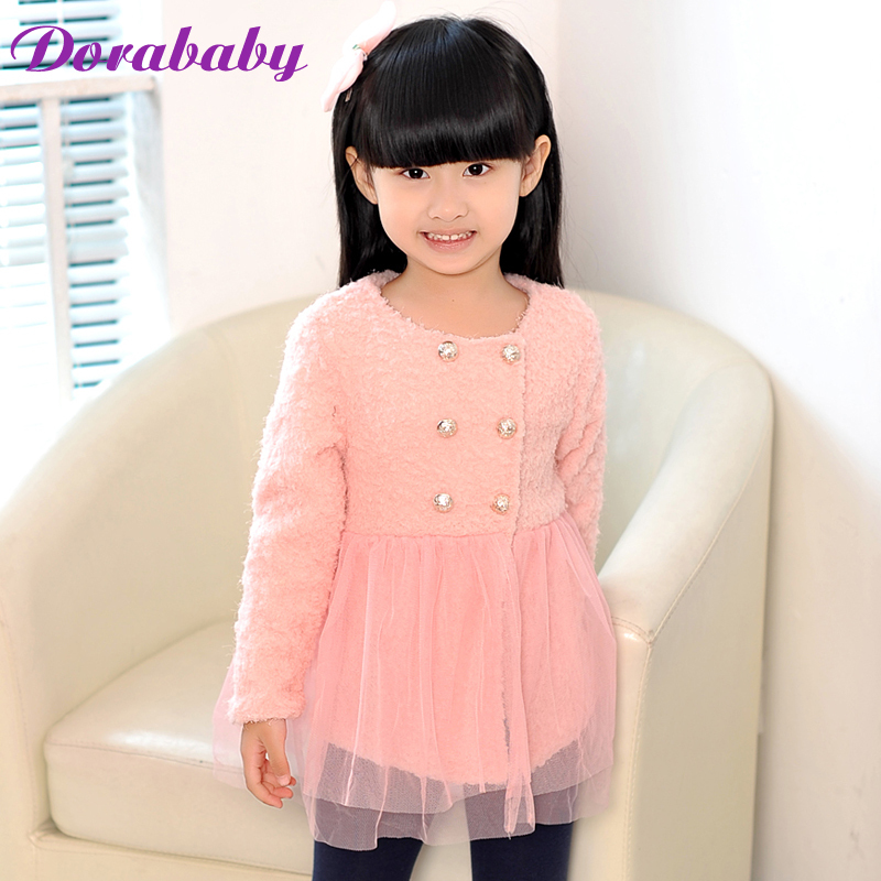 Dora baby children's clothing female child autumn 2012 dress trench child plush long-sleeve outerwear da125