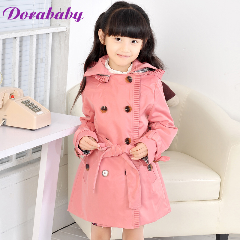 Dora baby children's clothing female child spring 2013 outerwear child hooded double breasted female child trench