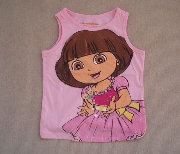 Dora baby girl t shirt name brand kids summer vest children wear(4~6years)