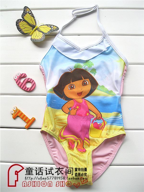 Dora child one-piece swimsuit female child swimwear halter-neck