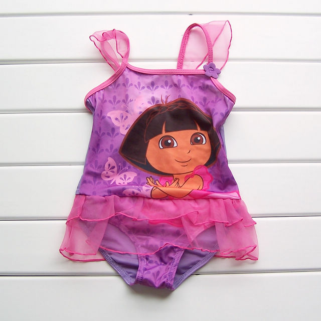 Dora child swimwear one piece purple dress swimwear female child baby swimwear swimming trunks
