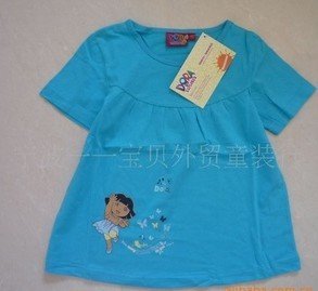 Dora children girl blouse brand kids girl's summer t shirt short sleeve for 2-6years (blue,white,hot pink)