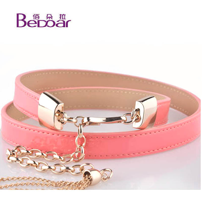 Dora fashion cowhide japanned leather tassel belly chain genuine leather belt small strap