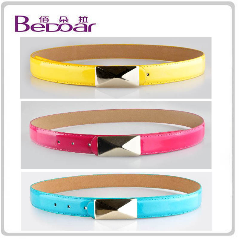 Dora genuine leather women's thin belt female all-match candy color japanned leather strap female