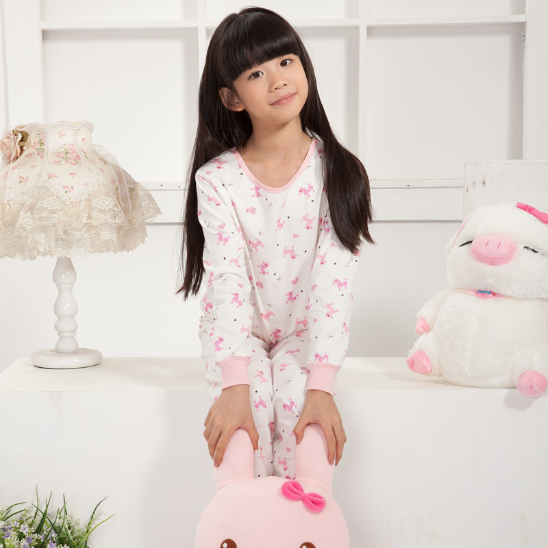 Dora medium-large female child thermal underwear thickening plus velvet sleepwear 100% cotton long johns basic autumn and winter