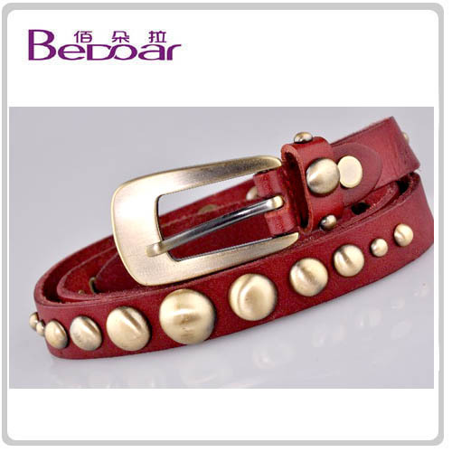 Dora the first layer of cowhide punk size rivet inlaying women's belt genuine leather strap thin belt