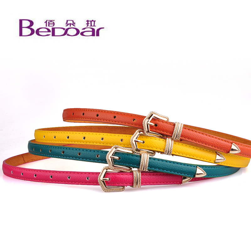 Dora women's thin all-match belt female candy color fashion Women genuine leather small strap