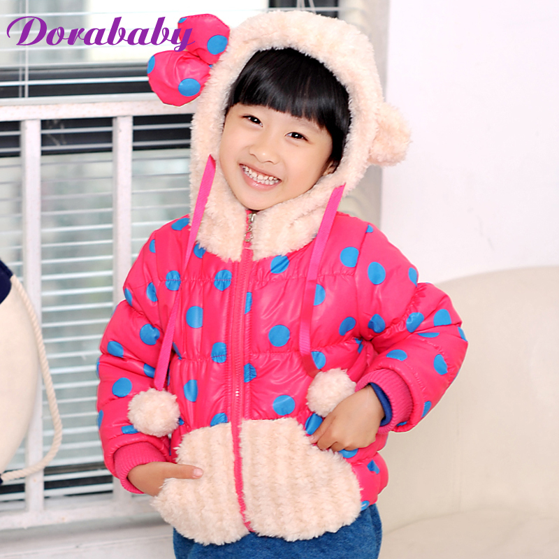Dorababy child outerwear female child wadded jacket cotton-padded jacket plus velvet hooded thickening cotton-padded jacket