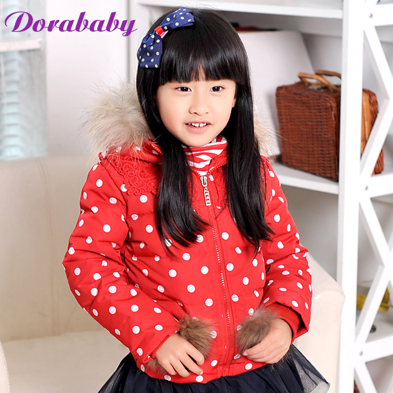 Dorababy children's clothing down coat female child 2012 hooded fur collar short design child down coat