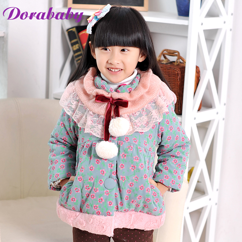 Dorababy children's clothing winter female child cotton-padded jacket outerwear with a hood child wadded jacket thickening