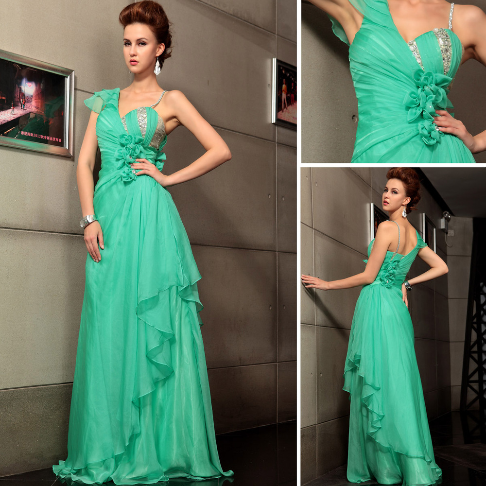 DORISQUEEN Tencel Chiffon Green Color Three-dimensional flowers Celebrity Dresses 2013 30679
