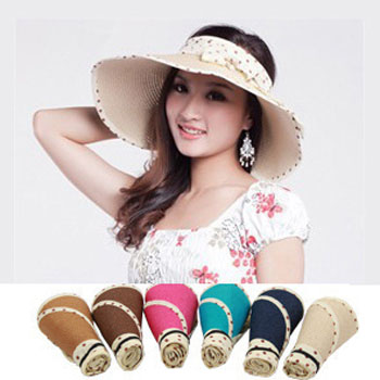 Dot bandeaus summer visor sun-shading strawhat female summer sun-shading straw braid hat anti-uv hat