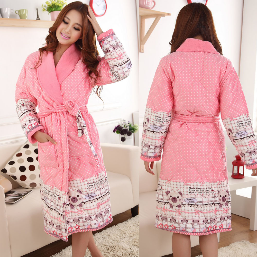 Dot bear cotton-padded long-sleeve robe coral fleece cotton-padded jacket thickening winter women's sleepwear lounge