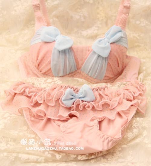 Dot butterfly double breasted 3 women's bra underwear set 8025 pink