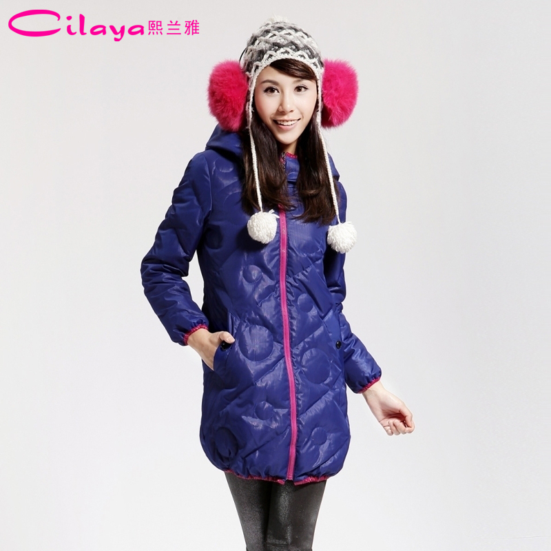Dot color block zipper thin medium-long down coat female 11732